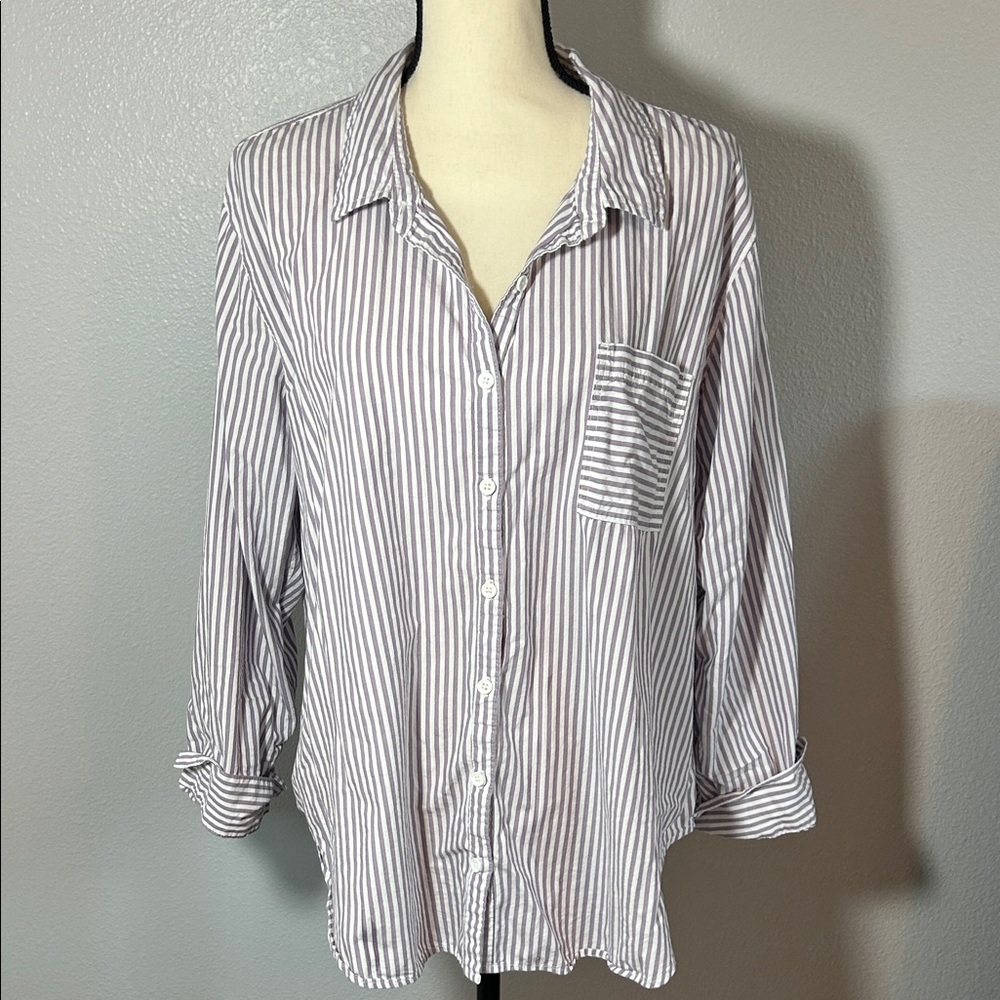 Maurices Oversized Purple and White Striped Shirt